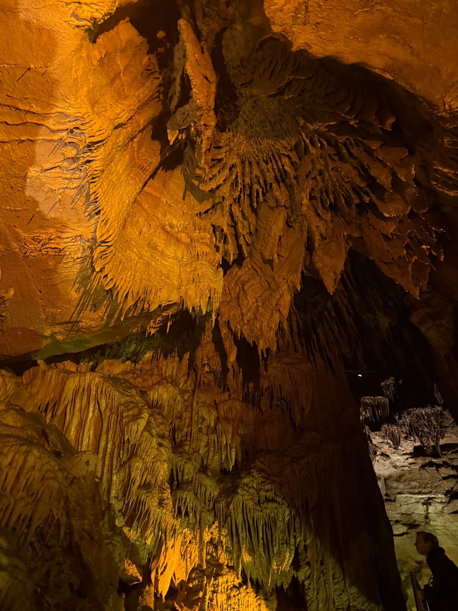 Cave formations lit along a Mammoth Cave tour route